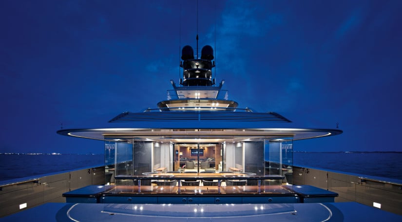 Silver Fast Superyacht Deck in the Night
