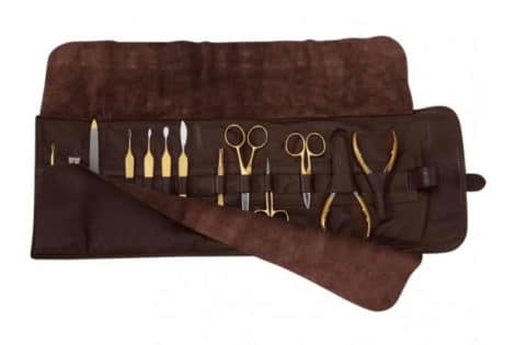 Beautiful Brown Leather & 24K Gold Manicure Set