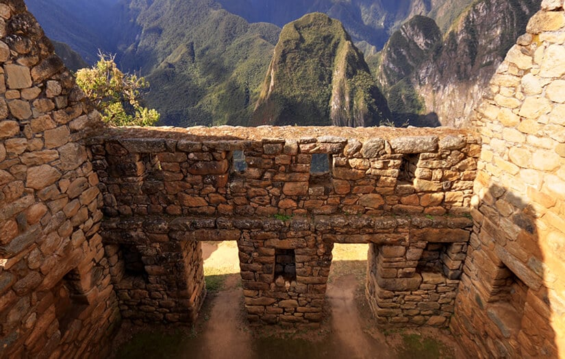 Interior of an Inca building, featuring trapezoidal windows