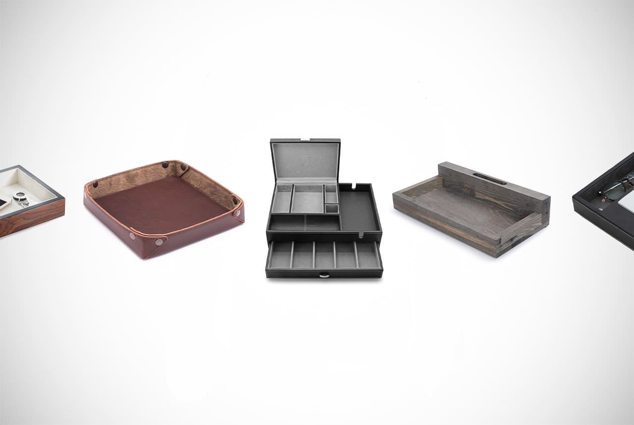 Extra Large Leather Valet Tray Dump tray dresser catch all black