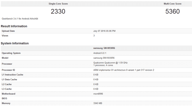 Galaxy Note 7 SM-N930R6 with the Snapdragon 820 SoC