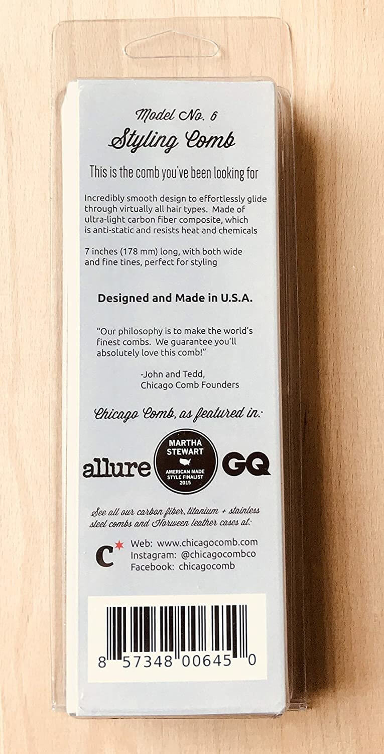 Chicago Comb Co. Model No. 6 Carbon Fiber Comb