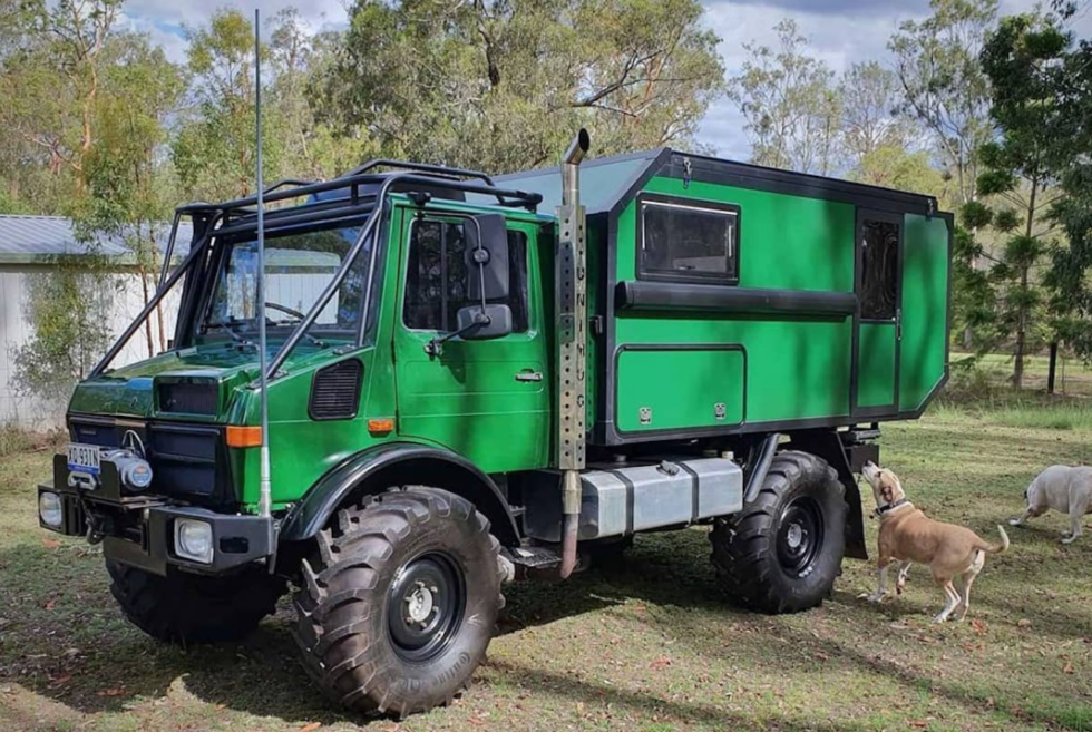 This green 1986 Mercedes-Benz Unimog campervan conversion is up for sale