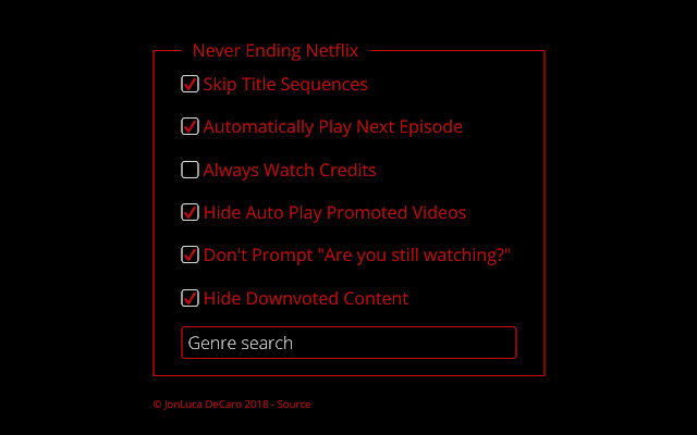 Netflix never ending extension