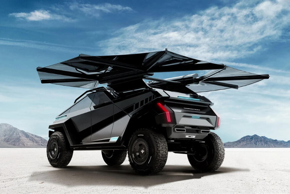 The Thundertruck Can Deploy A Flexible Solar Fabric Awning To Recharge Its Batteries