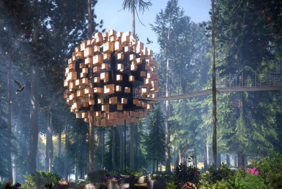Sweden’s Biosphere Treetop Hotel Features A Facade of Bird Nests