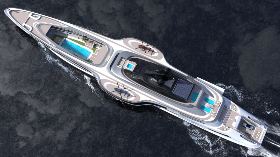 Sovrano: A 555-Foot Gigayacht Concept With An Atrium That Holds A Pool And Garden