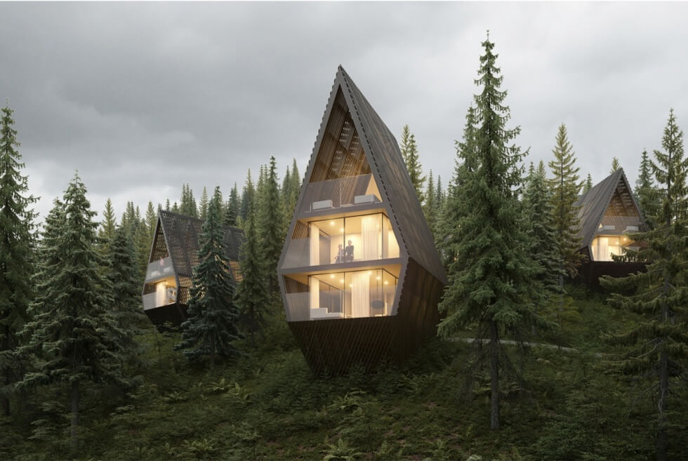 The YOUNA Nature Resorts Concept Dots Modular Cabins On The Alpine Slope