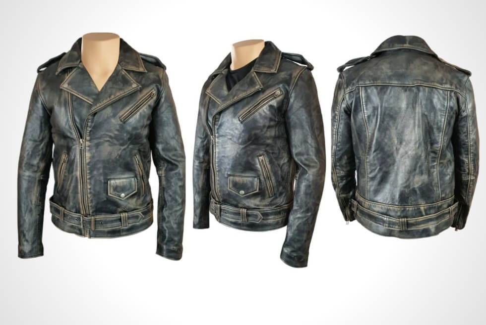 Distressed Biker Style Jacket With Belt