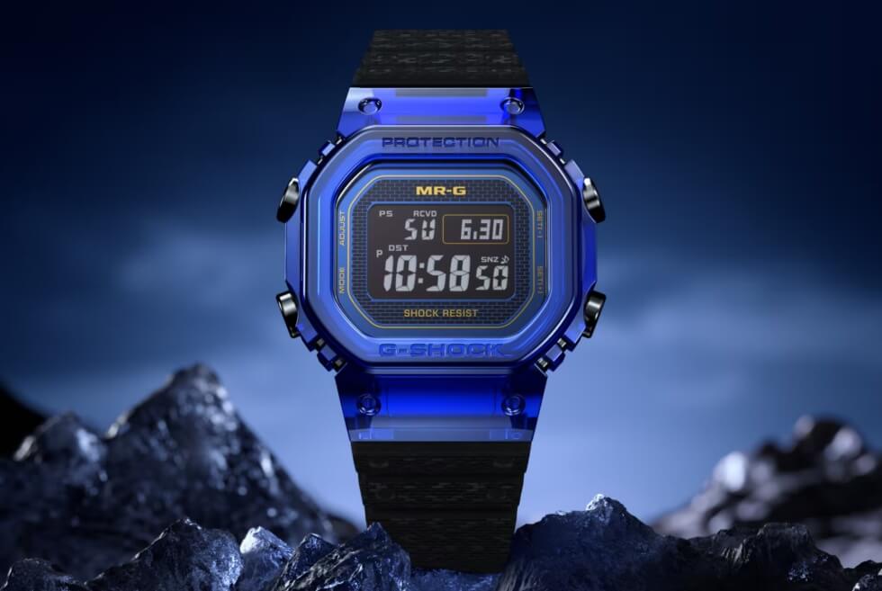 Casio G-SHOCK MRG-D5000 with blue sapphire case and black Dura Soft strap